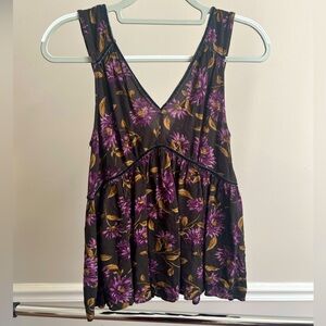aeo american eagle purple floral deep back v neckline tank top